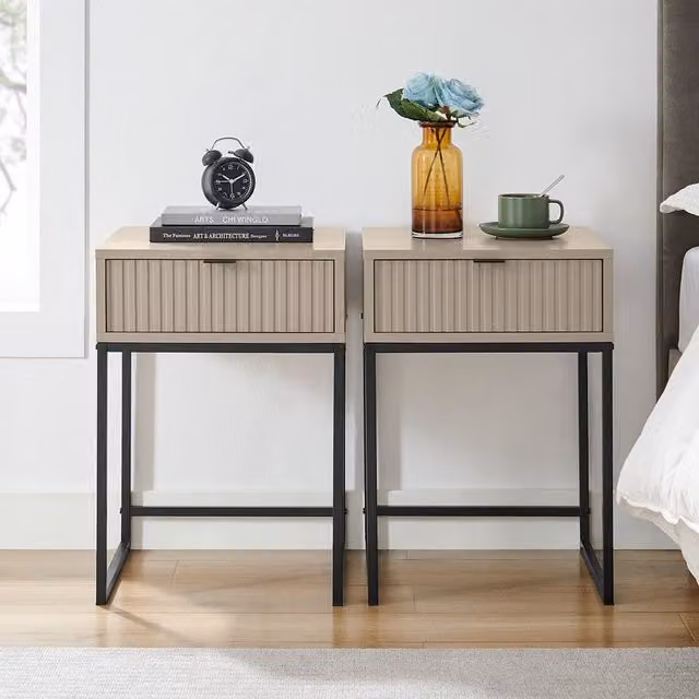 Melody Maison Hesley Taupe Stone Range Pair of One Drawer Bedside Tables in Grey – 1