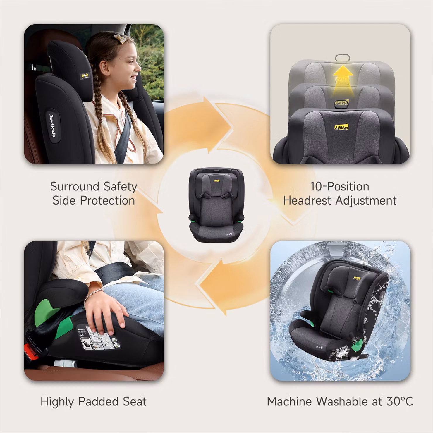 Aosom UK Highback Car Booster Seat with 10-Position Adjustable Headrest, i-Size R129 Protection, Black, W: 44 cm, D: 46 cm, H: 80 cm – 6