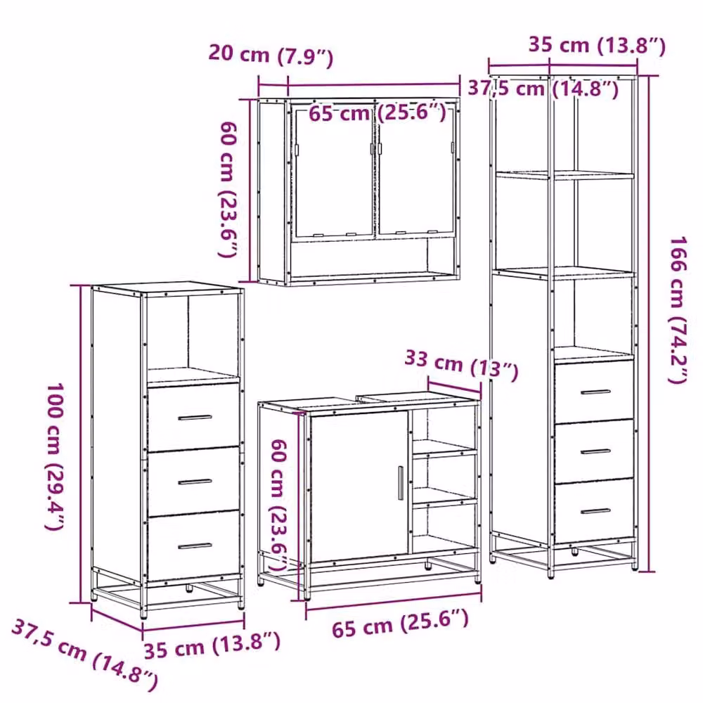 Berkfield Home 4-Piece Sonoma Oak Bathroom Furniture Set with Vanity Unit and Mirror Cabinet – 4