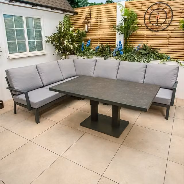 Bracken Outdoors Miami Deluxe Aluminium Rectangular Corner Set with Adjustable Table in Anthracite Grey, W/D/H: 223.0 x 88.0 x 77.0 cm