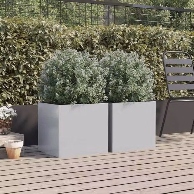 Berkfield Home Galvanised Steel Planter Tubs, 2 Pack, Silver, W: 42 cm, D: 40 cm, H: 39 cm – 1