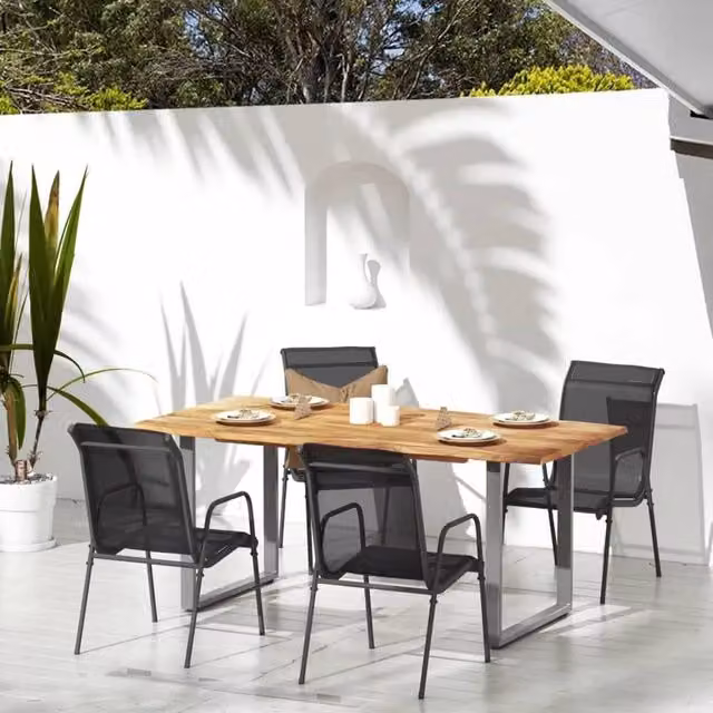 Berkfield Home Set of 4 Modern Black Steel and Textilene Garden Chairs