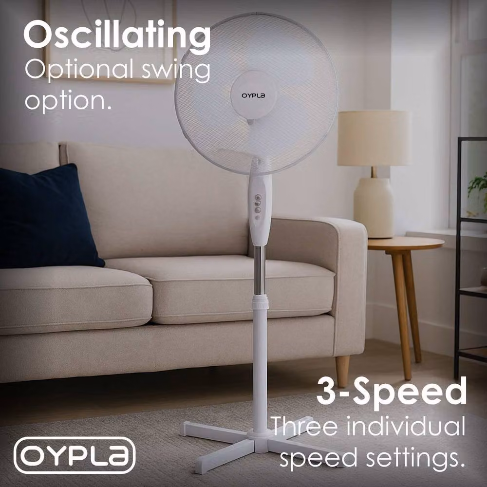 Oypla 16 inch Electric Oscillating Pedestal Fan in White – 3