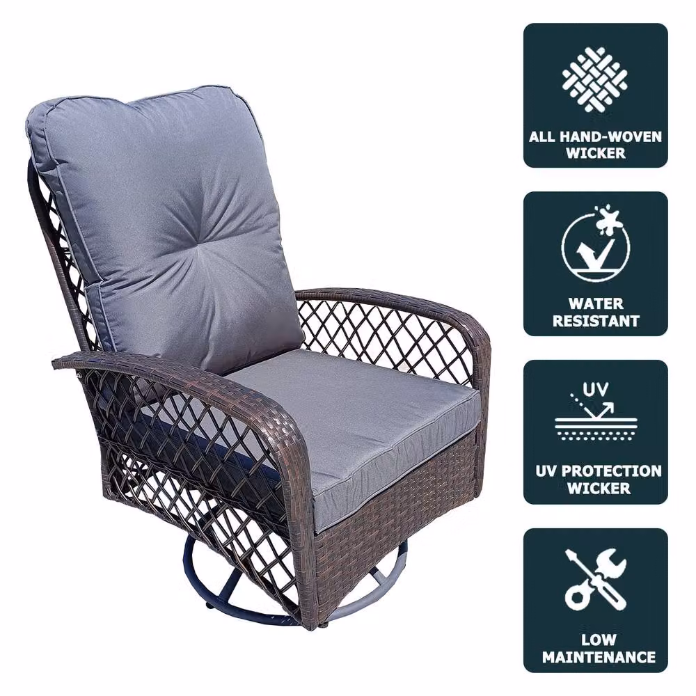 FURNITURE ONE Brown Polyrattan Patio Swivel Chair with Armrests and Weather Resistant Cushions – 6