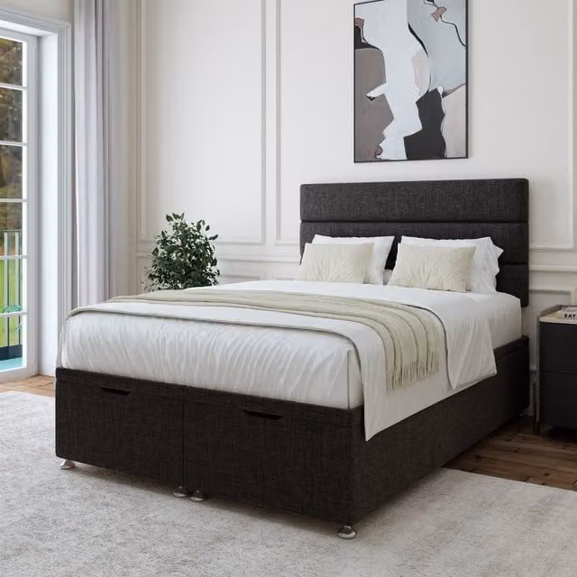 Bedmaster Single Linen Ottoman Divan Base and Lined Headboard in Charcoal Grey