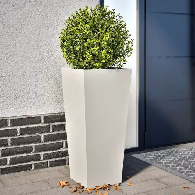 Berkfield Steel Garden Planter Tubs in White, 2 Pack, W/D/H: 35 x 35 x 75 cm