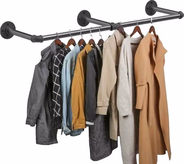 KORVIXA Industrial Metal Clothing Rack in Matt Black