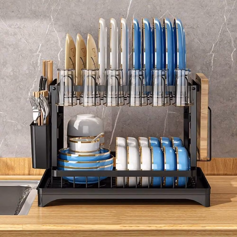 FLAVORA Black 2 Tier Large Metal Kitchen Sink Dish Drying Rack – 2
