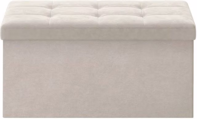 KORVIXA Foldable White Velvet Storage Ottoman and Foot Rest
