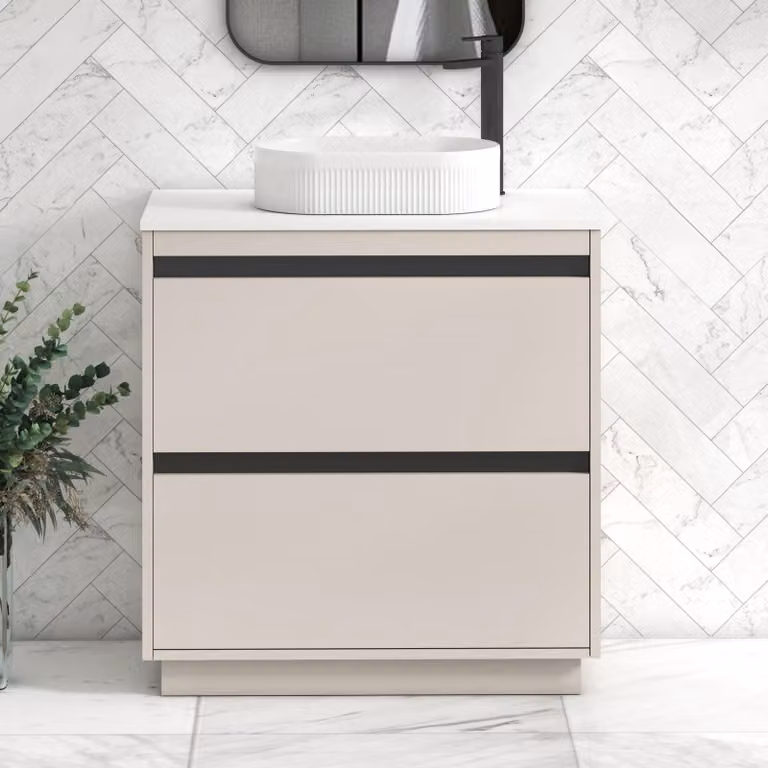 Royal Bathrooms Orion 800mm Warm Taupe Floor Standing 2 Drawer Vanity Unit with Lyon Basin and Black Accent Trim