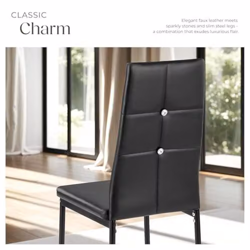 tectake Set of 8 Julien Dining Chairs in Black Synthetic Leather with Metal Frame – 7