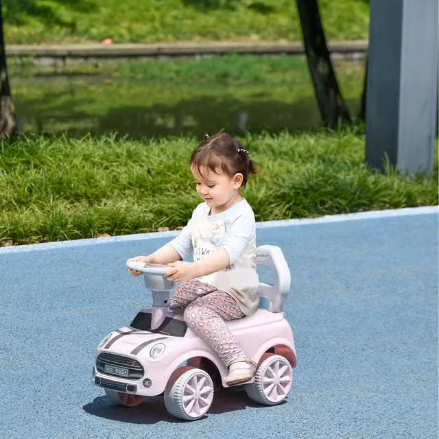 AIYAPLAY Toddler Slider Ride-On Car with Light and Sound, Pink