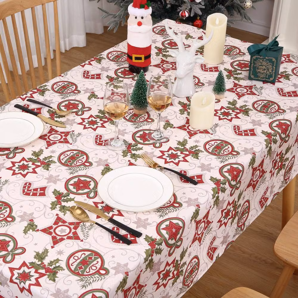 London Boutique White Waterproof Christmas Snowflake Tablecloth with Wipe-Clean Design – 2