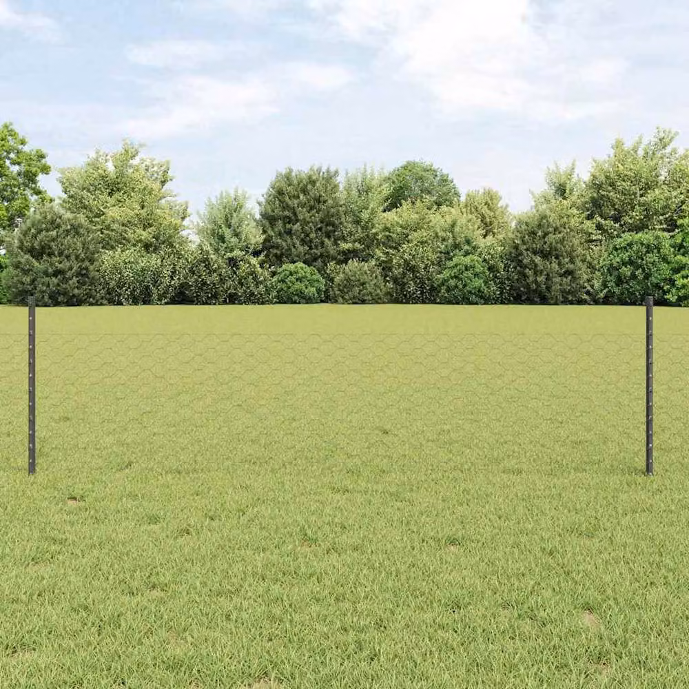 Berkfield Home 11-Piece Steel U-Channel Hexagon Fence Posts in Grey, Height: 60 cm – 2