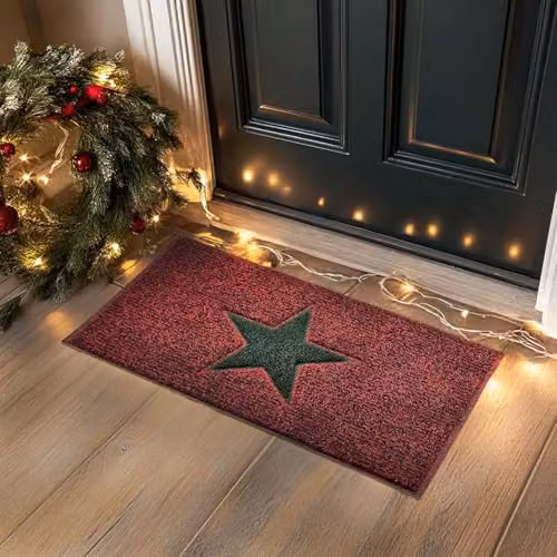 Nicoman Christmas Star PVC Spaghetti Doormat in Red and Green, W/D: 90 x 60 cm – 1