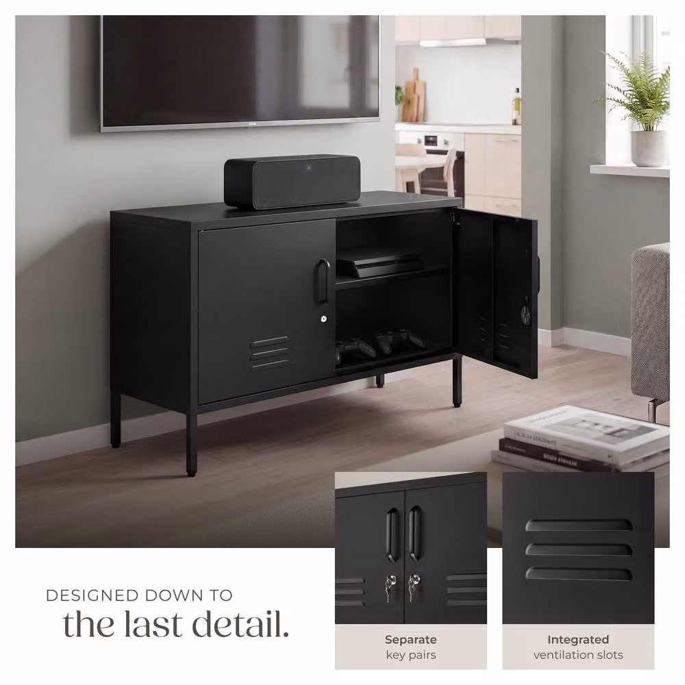 tectake Baker Sideboard in Matt Black with Magnetic Closure and Adjustable Shelf – 4