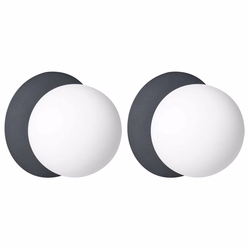 Wyld and Coco Set of 2 Modern Wall Lamps with Black Metal Base and Transparent Glass Sphere Shades – 2