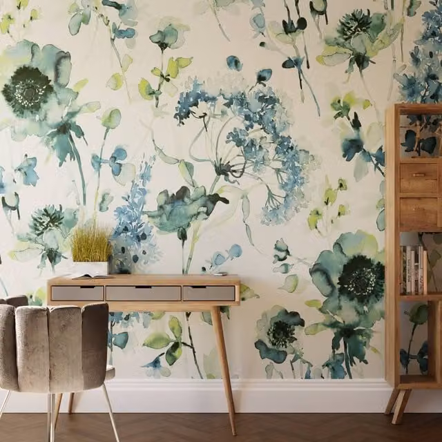 Superfresco Easy Watercolour Floral Pale Blue Wall Mural, W: 300 cm, H: 280 cm – 1
