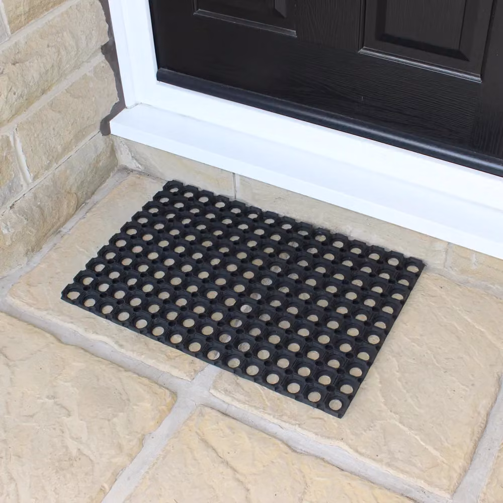 JVL Rondo Rubber Ring Scraper Doormat, Black, Pack of 2, W: 40 cm, D: 60 cm – 4