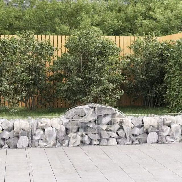 Berkfield Home Arched Gabion Baskets, 8 Piece Set, Silver Galvanised Steel, W: 200 cm, D: 50 cm, H: 40/60 cm