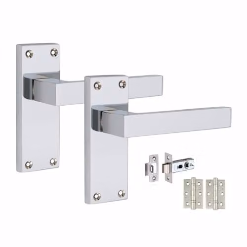 Golden Grace Straight Delta Latch Door Handles in Polished Chrome, 1 Set