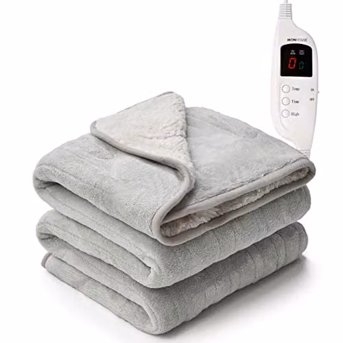 MONHOUSE Heated Electric Throw Silver Grey Plush Coral Fleece Blanket, W: 130 cm, D: 160 cm – 1