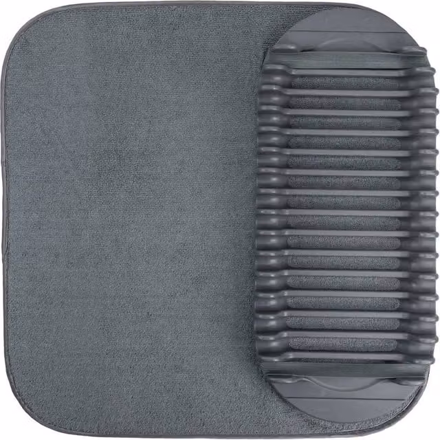 JVL Sesha Foldable Dish Drying Rack and Microfibre Mat Set in Grey – 1