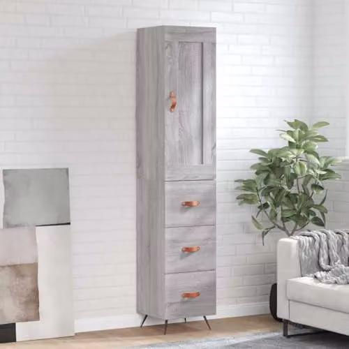 vidaXL Grey Sonoma Highboard with Internal Drawers and Shelves, W/D/H: 34.5 x 34 x 180 cm – 2