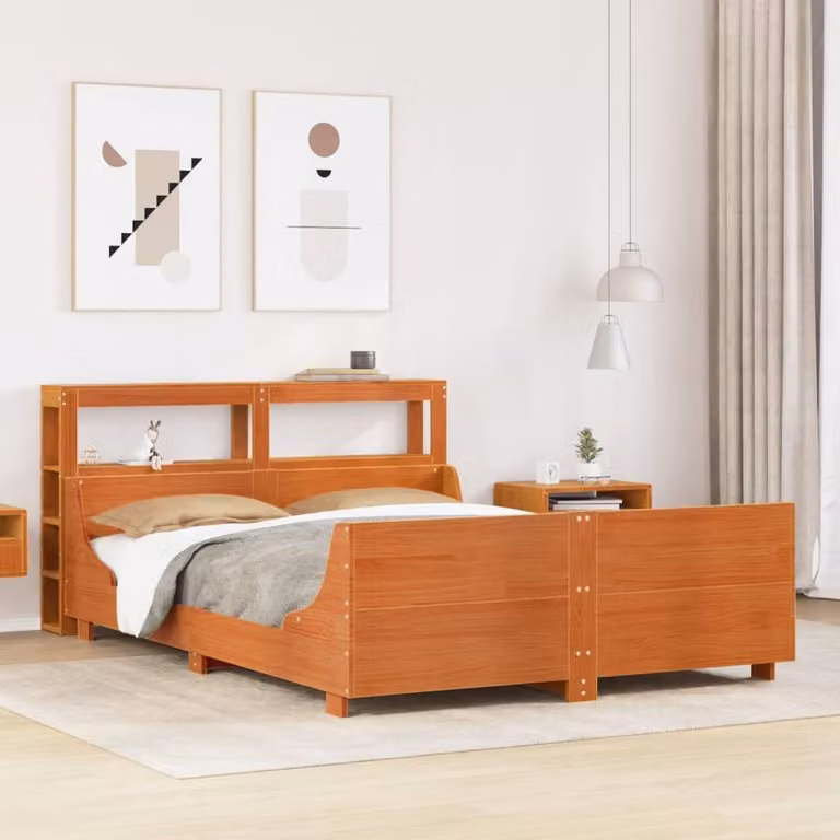 Berkfield Home Rustic Solid Wood Pine Bed Frame in Waxed Brown, W: 135 cm, L: 190 cm