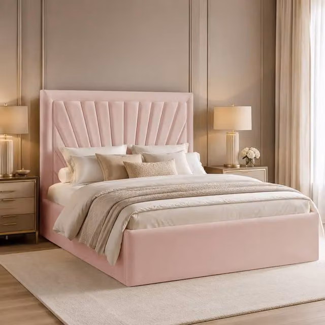 Desire Deco Ariana Plush Velvet Ottoman Storage Bed Frame in Pink, Super King Size (200 x 200 cm)