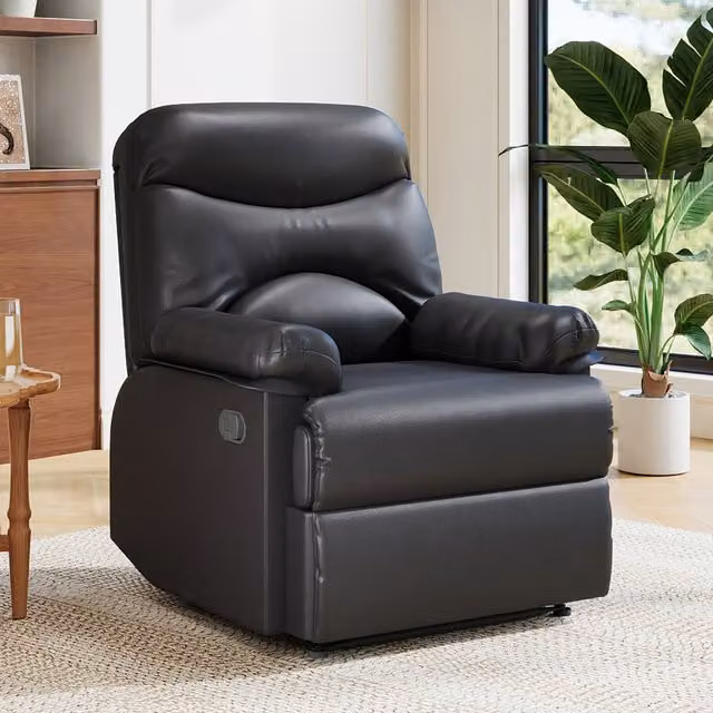 Komore Modern Manual Lever Relax Recliner Armchair in Black Faux Leather