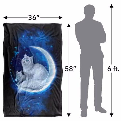 JQ Licensing En Cat In The Moon Silky Touch Super Soft Fleece Throw Blanket, Blue, W: 91 cm, L: 147 cm – 2