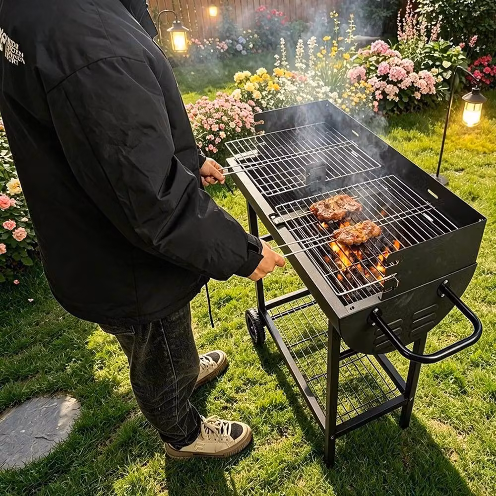 Nordara Dual Zone Charcoal BBQ Grill with Adjustable Chrome Grates in Black – 3