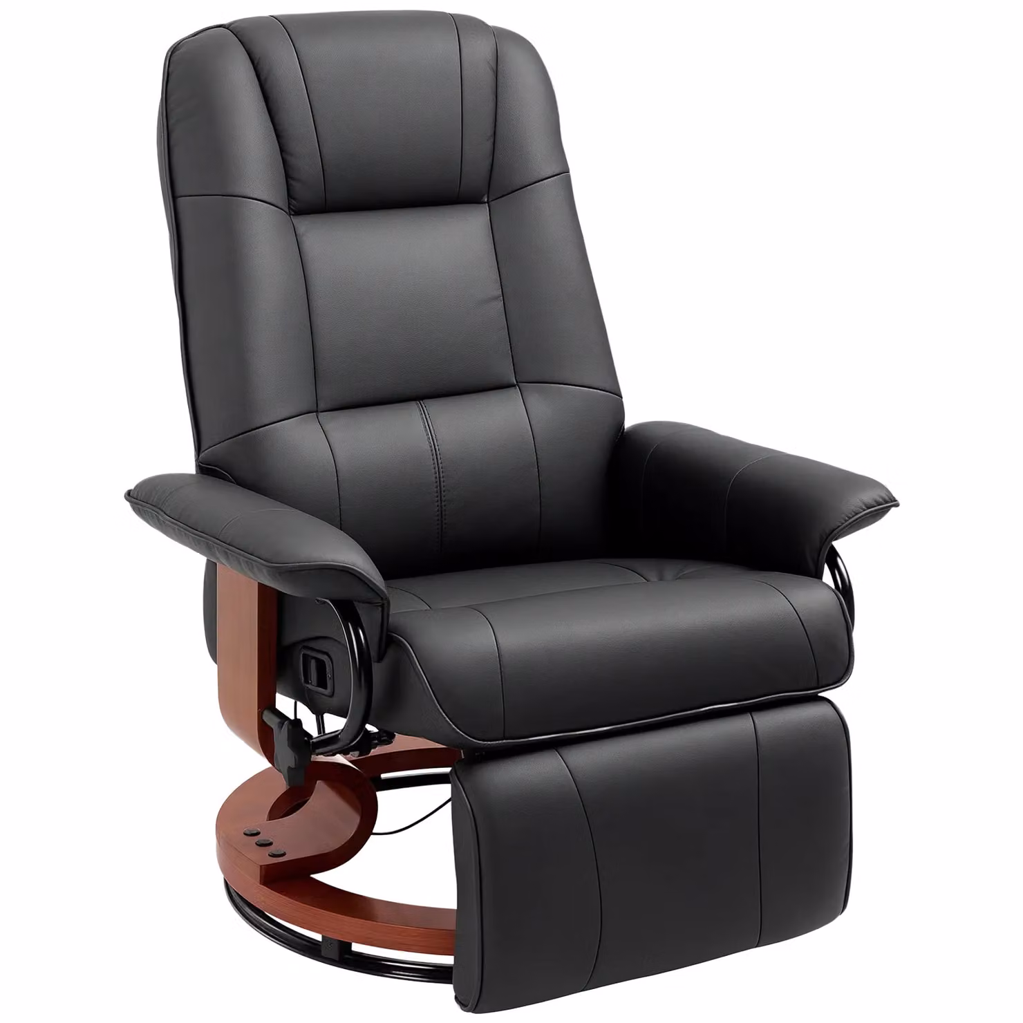 HOMCOM Ergonomic PU Leather Recliner Office Chair in Black with Solid Wood Frame – 2