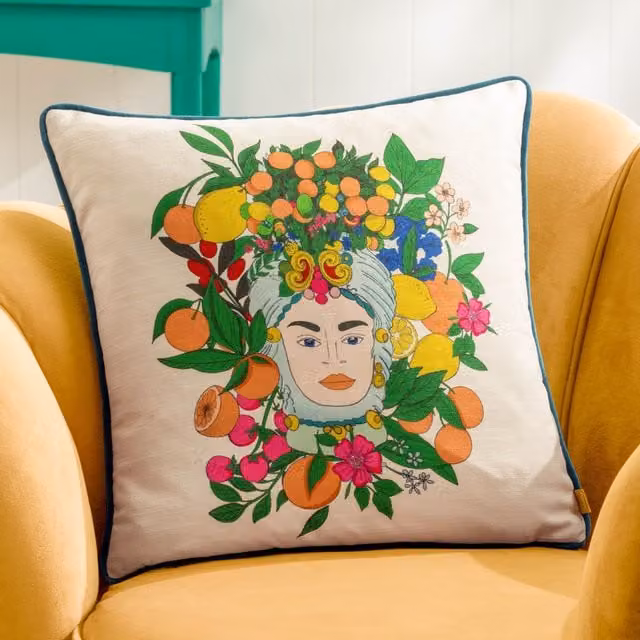Riva Home Floral Square Velvet Cushion in Petrol and Multicolour, W/D/H: 43 x 43 x 43 cm