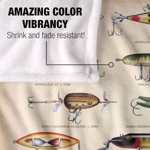 JQ Licensing Antique Flyfishing Lure Panel Super Soft Fleece Throw Blanket, White, W/D: 152 x 127 cm – 3