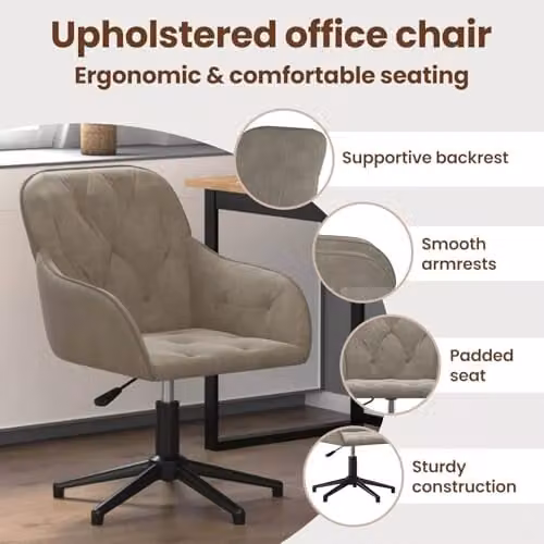 vidaXL Modern Velvet Task Chair in Grey with Armrests and 360 Degree Swivel, W/D/H: 56 x 61.5 x 72 cm – 3
