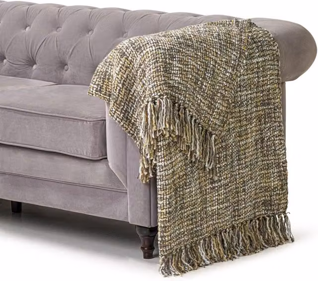 Livinluxury Jacquard Acrylic Throw in Grey and Multicolour, W: 160 cm, D: 130 cm