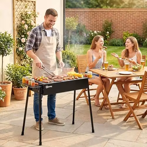 Outsunny Portable Charcoal Barbecue Grill with Seasoning Baskets and Hooks, Black – 9