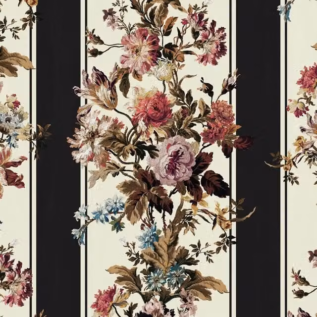 House of Hackney Rosetta Garland Floral Botanical Wallpaper in Noir Black and Multicolour Vintage Style