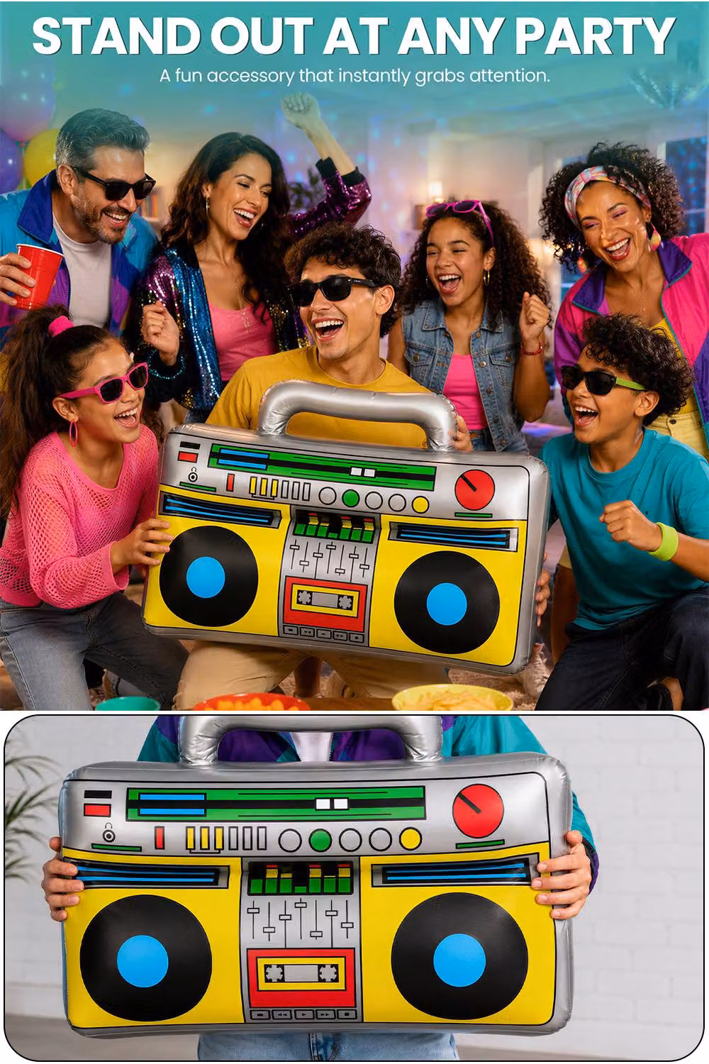Neel Blue Inflatable Retro Boom Box Blow Up Radio Prop in Multicolour – 4