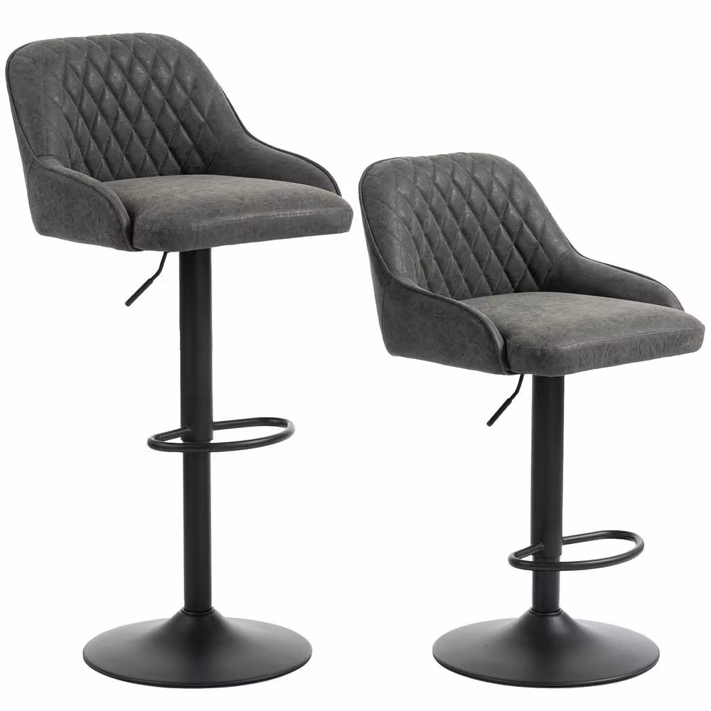 STILVORA Adjustable Swivel Bar Stool with Backrest in Grey Synthetic Leather – 4