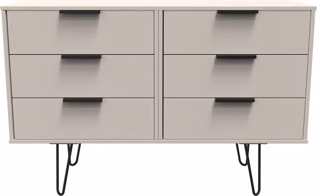 Ready Assembled 2 U Fuji 6 Drawer Wide Chest in Taupe/Beige