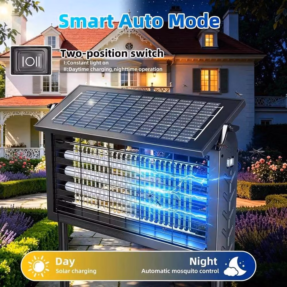 NESTLUNE 4500V Solar Bug Zapper Cordless Outdoor Fly Trap in Black, W 1 m x H 0.5 m – 5