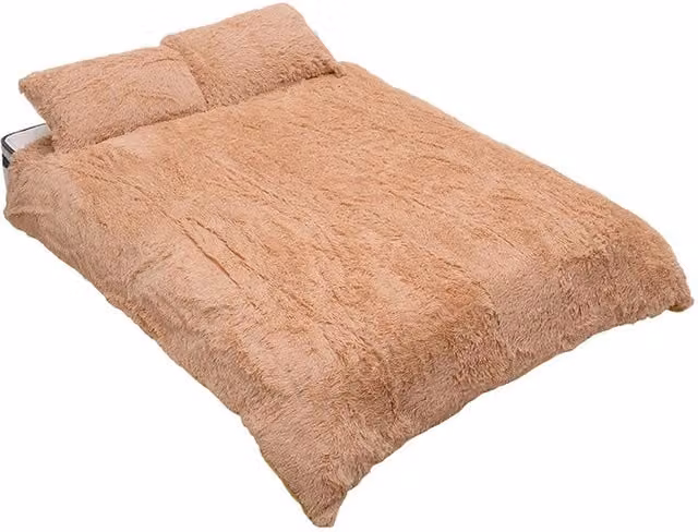 Livingandhome 3-Piece Reversible Faux Mink Fleece Duvet Set in Brown and Beige, W/D/H: 140 x 200 cm with 90 x 190 cm Pillowcases