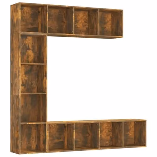 vidaXL 3 Piece Classic Oak Wood Book and TV Cabinet Set in Brown, W/D/H: 180 x 30 x 180 cm – 1