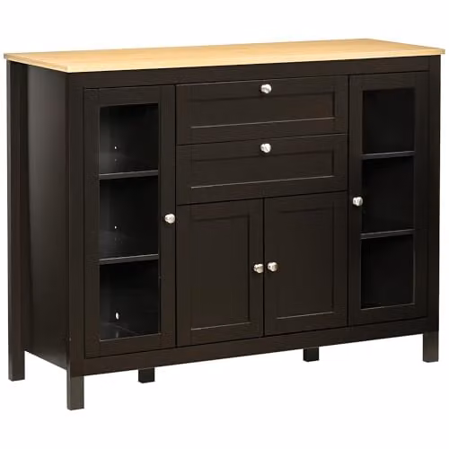 HOMCOM Modern Sideboard Storage Cabinet with 4 Doors and Glass, Black Brown, W/D/H: 120 x 40 x 90 cm – 1