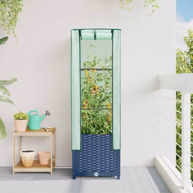 Berkfield Home Raised Bed with Greenhouse Cover in Dark Grey, W/D/H: 40 x 40 x 139 cm