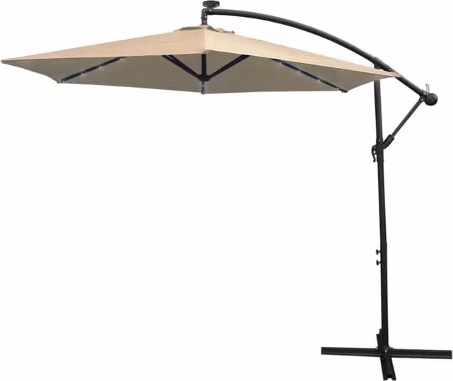 Monster Shop 3m LED Cantilever Parasol with Plain Base in Beige and Grey