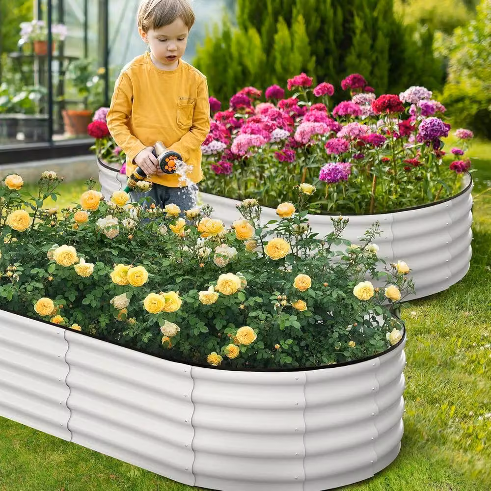 London Boutique Galvanised Steel Raised Garden Bed Planter in White, W/D/H: 183 x 91 x 30 cm – 5